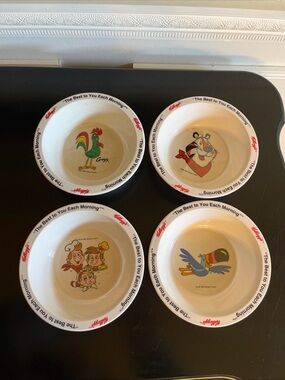 vintage 1995  New  set of 4 Kellogg’s collectible bowls-Corny,Tony,Toucan,Snap+